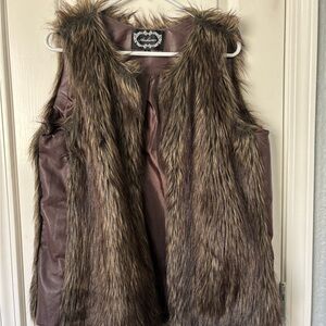 Ambiance Faux Fur Vest in Deep Burgundy and Taupe